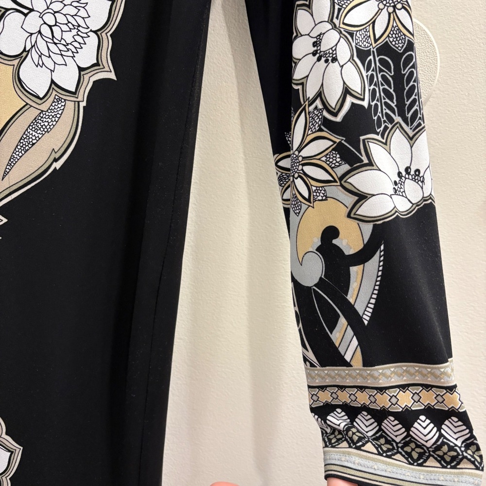 Hale Bob Black Gold Floral Medallion Beaded Tunic Stretch Jersey Shift Dress L - Picture 8 of 13